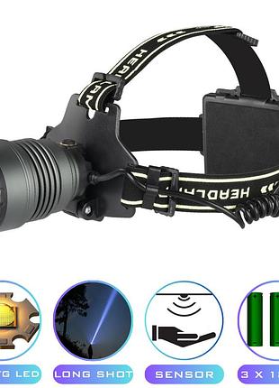Фонарь налобный bl-h2-tg-60w, motion sensor, 3x18650, power bank, зу type-c, zoom, box