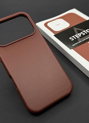 Чехол leather case для iphone 17 pro 6.3 с magsafe без лого с анимацией под кожу с закрытым низом коричневый (umber)