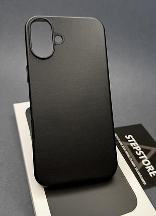 Чехол leather case для iphone 16 plus с magsafe без лого под кожу с закрытым низом с микрофиброй