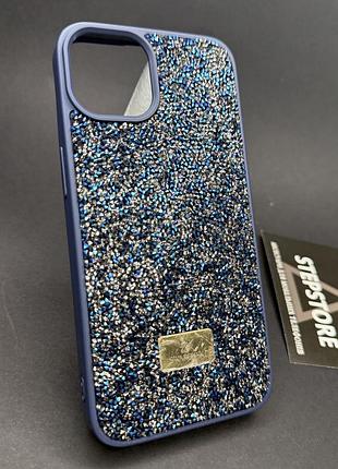 Чехол для iphone 12 / 12 pro с камушками стразами силиконовый противоударный блестящий женский темно-синий