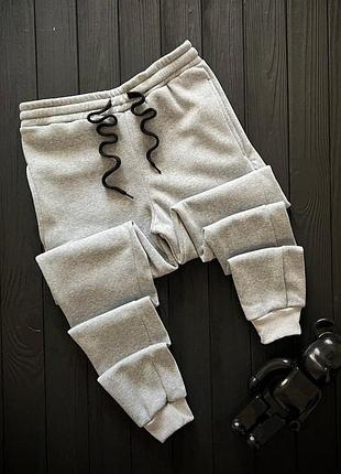 Мужские зимние спортивные штаны серые базовые однотонные брюки на флисе xxl (bon)