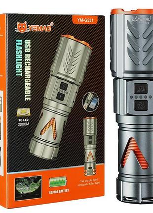 Ліхтар yemao ym-g531 tg 30w, 1x40700, power bank, зу type-c, zoom, захист від комарів