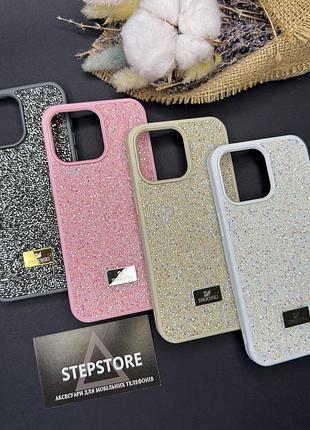 Чехол для iphone 15 pro max с камушками стразами силиконовый противоударный блестящий женский