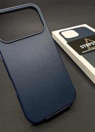 Чехол leather case для iphone 17 pro 6.3 с magsafe без лого с анимацией под кожу с закрытым низом синий (blue)