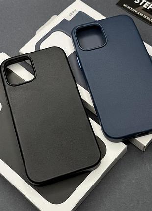Чехол leather case для iphone 12/12pro с magsafe без лого под кожу с закрытым низом с микрофиброй