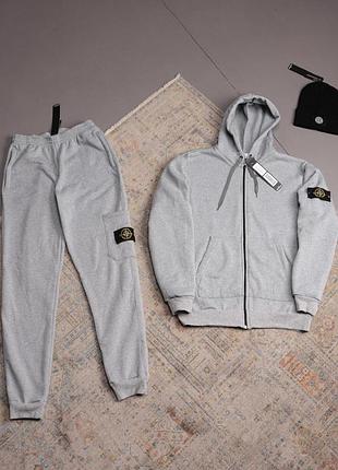 Мужской зимний спортивный костюм stone island толстовка штаны шапка серый с капюшоном на молнии стон айленд xxl (b)