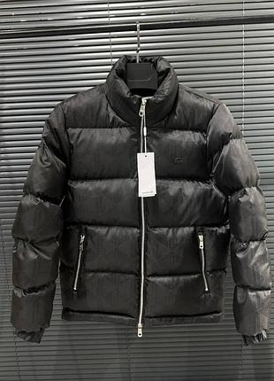 Мужская зимняя куртка lacoste короткая черная пуховик с капюшоном лакоста (b)
