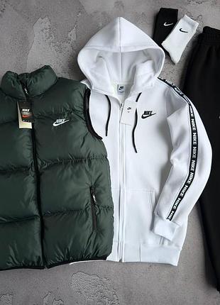 Чоловічий зимовий спортивний костюм nike білий комплект найк костюм жилетка на флісі (b)