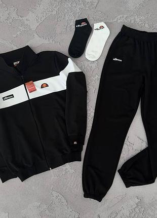 Чоловічий спортивний костюм ellesse чорний демісезонний без капюшона еліс олімпійка + штани + шкарпетки (b)