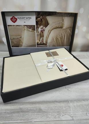 Постільна білизна однотонна сатинова cotton box elegant 200 на 220 см євро розмір bej