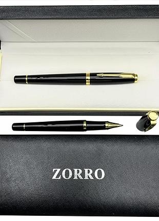 Ручка роллерная zorro в подарочной коробке (черная с золотистыми вставками) 875