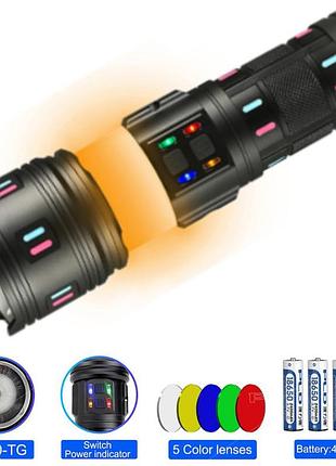 Фонарь night vision fluorescence ak178-1-white laser led pm60-tg+cob, 4x18650, power bank, зу type-c, zoom, 5 фильтров