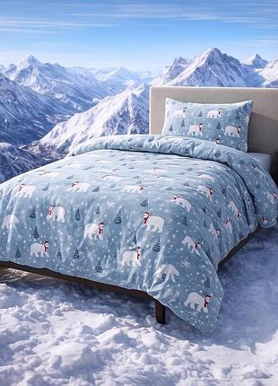 Постельное белье из фланели cotton collection полуторный размер bear