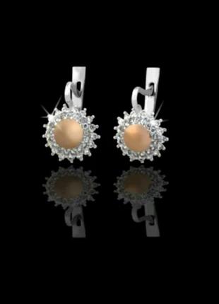 🛍 серьги серебро с золотом золото фианит белый