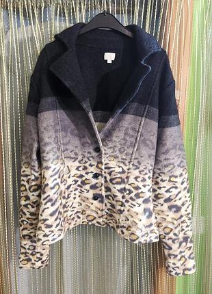 Очень теплый кардиган-жакет alba moda (100% меринос), р. 40 (m/l), омбре/леопард