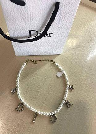 Брендовая подвеска диор/dior, позолота / подвеска жемчуг с буковками