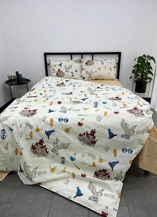Комплект постільної білизни полуторний 150х210 бязь gold luxe наволочки 70х70 гаррі поттер
