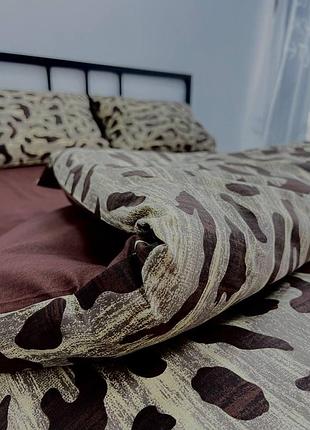 Комплект постільної білизни двоспальний 175х210 бязь gold luxe наволочки 70х70 шоколадна саванна 4