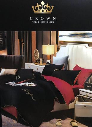 Постільна білизна сатин crown євро 200х220 червоний / чорний