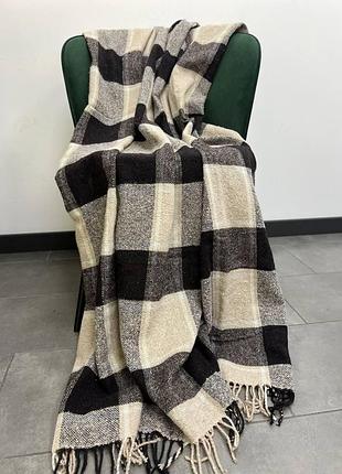 Плед полуторный клетка 140х200 palermo 20% вовна коричневый