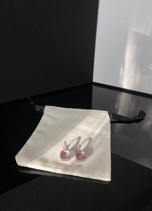 Сережки помелато італія англійською замочку, сереро 925 з рожевим каменем