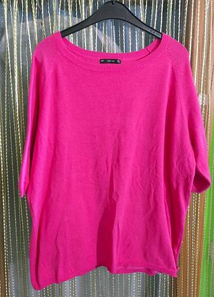 Яскравий трикотажний джемпер zara knit (оверсайз, фуксія), розмір m