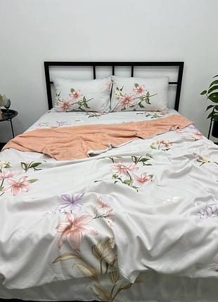 Комплект постельного белья евро 200х230 фаланель с велюром colorful home наволочки 50х70 белый розовый цветы