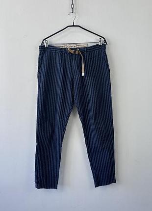 Штани брюки white sand 88 italian blue stripe cotton silk pants drawstring waist size it 50