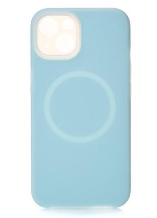 Чехол liquid silicone full с поддержкой magsafe для iphone 14 blue fog