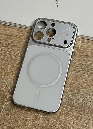Чехол на iphone 14 pro серебряный с магнитами магсейф white premium matte