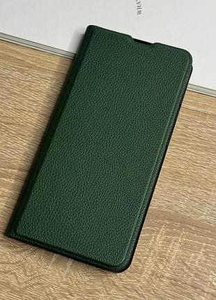 Шкіряний чохол книжка на samsung galaxy s24 fe темно-зеленого кольору leather design