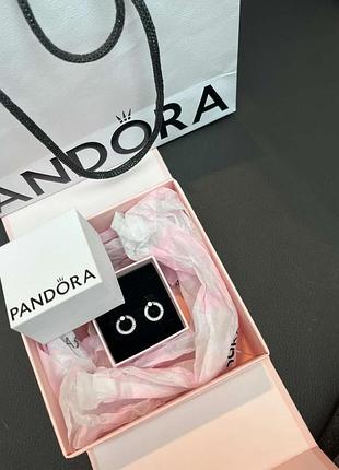 Pandora сережки двосторонні "кільця з паве та логотипом"