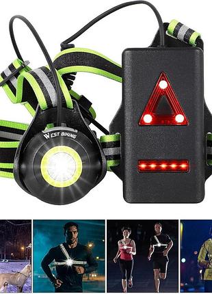 Нагрудный фонарь для бега west biking outdoor sports lamp сверхяркий фонарик со светоотражающими ремнями