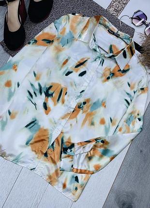 Сатинова сорочка shein m пряма сорочка в принт жіноча сорочка вільного прямого крою