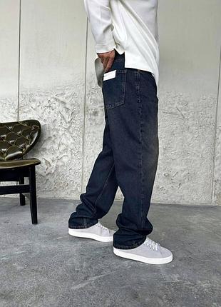 Чоловічі модні довгі прямі джинси оверсайз темно-сині 32