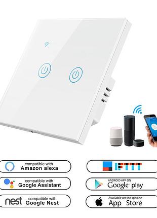 Умный сенсорный выключатель освещения moes smart light switch ds-101jl 2 gang стеклянный 2-сторонний выключатель