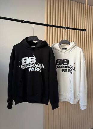 Худі з капюшоном трьонитка balenciaga чорний та білий кольор
