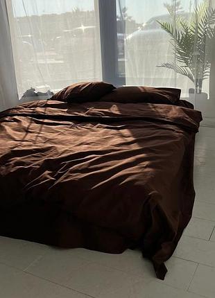 Комплект постільної білизни євро бязь gold luxe простирадло на гумці 160х200х20 наволочки 70х70 коричневий