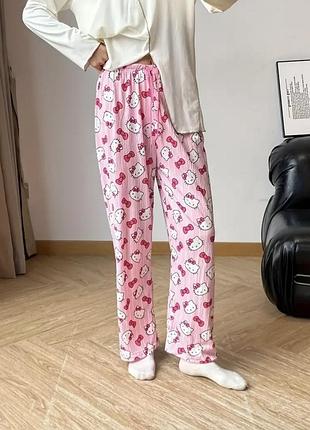 Стильные штаны hello kitty, розовые, тонкие, летние (10498)