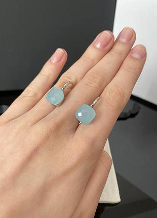 Серьги помеллато италия крючок, серебро 925 с голубым камнем