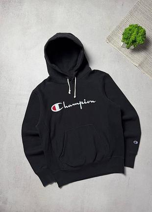 Худі кофта з капюшоном чорна чоловіча champion big logo оригінал
