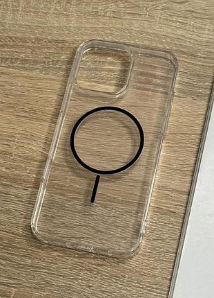 Прозорий чохол на iphone 16 pro ударозахищений магнітний magsafe black thin