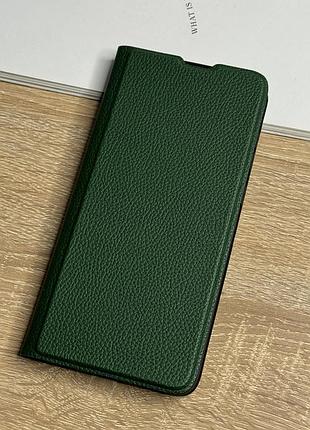 Шкіряний чохол книжка на samsung galaxy a05 темно-зеленого кольору leather design