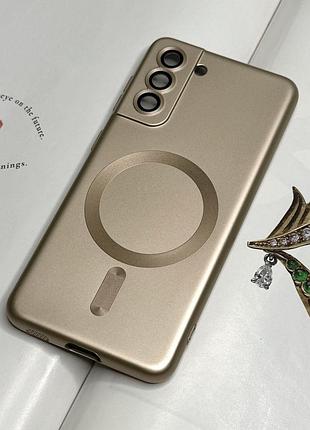 Светлый золотой силиконовый чехол на samsung galaxy s21 с защитой камеры matte full camera