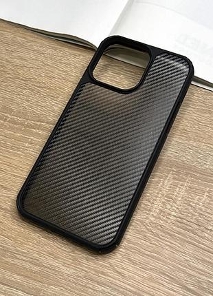 Чохол на iphone 14 pro чорний матовий в карбоновому стилі carbon black design