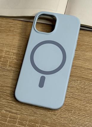 Силіконовий чохол на iphone 15 з magsafe, блакитний матовий з м’якою підкладкою silicone case