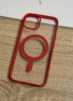 Чехол на iphone 14 с magsafe прозрачный ударопрочный tpu anti-drop 4. червоний
