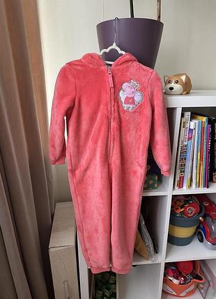 Нова кігурумі піжама з капюшоном флісова peppa pig 98 розмір, теплий комбінезон свинка пепа на дівчинку рожевий, 2-3 роки