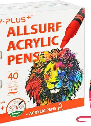 Акрилові маркери 1-5 мм y-plus+ allsure acrylic pens-40 colors 308012 набір водостійких фломастерів для малювання, 40 кольорів