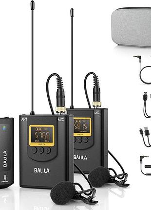 Беспроводной петличный микрофон balila 2tx+1rx микрофонный комплект 2 передатчика+1 приемник